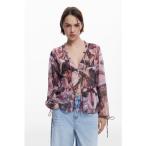 デシグアル Desigual リリー柄のフルイドブラウス （ピンク/レッド）