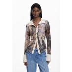 ショッピングモロッコ デシグアル Desigual シフォン・カフTシャツ （ブラウン）