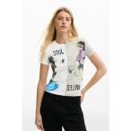 ショッピングミニー デシグアル Desigual ミッキーとミニー マウス キスのTシャツ （ホワイト）