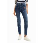 デシグアル Desigual 花 プッシュアップ スキニージーンズ （ブルー）