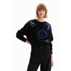 デシグアル Desigual 花柄刺繍 セーター （グレー/ブラック）