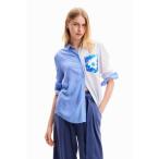 デシグアル Desigual 花モチーフ ストライプパッチワーク シャツ (ブルー)