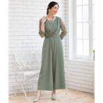 ドレスプラス DRESS+ パーティー 結婚式 ジャンプスーツ パンツドレス レース袖 オールインワン2way （カーキ）
