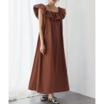 エルフランク ELFRANK 2WAYオフショルダーギャザーフリルキャミワンピース（ブラウン）