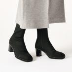 撥水ニットフレックスヒールスクエアトゥブーツ （ブラック）