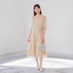 フォルムフォルマ form forma 【小柄さんに人気】オーガンジーパフスリーブ フラワー刺繍レースドレス/結婚式/パーティー/クルージング/発表会