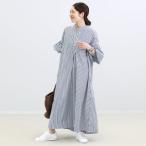 ショッピングVita アレッタ ヴィータ Aletta vita T/Cストライプバンドカラー長袖シャツワンピース （ネイビー）