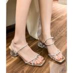 ガーリードール Girly Doll クリアヒールが涼し気。クロスパールストラップサンダル （シルバー）