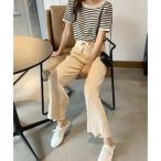 ガーリードール Girly Doll ボーダートップス×ウエストリボンパンツ セットアップ【韓国ファッション】 （ホワイト）