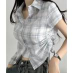 ガーリードール Girly Doll サイドシャーリングチェックシャツ (ホワイト)