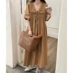 ガーリードール Girly Doll Vネック半袖フレアワンピース （キャメル）