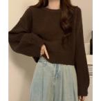 ガーリードール Girly Doll クロップド丈クルーネックニット （ブラウン）