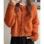 ガーリードール Girly Doll クルーネックワッフルニットカーディガン （オレンジ）