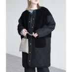 レカ reca ノーカラーボア×ひょうたんキルトコート（y9961）（ブラック）