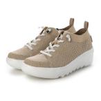 ハスキー HUSKY KITSON キットソン 厚底ウェーブソール 軽量 ゴム紐レースアップ ラメ入りニット スニーカー (BEIGE)
