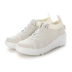 ハスキー HUSKY KITSON キットソン 厚底ウェーブソール 軽量 ゴム紐レースアップ ラメ入りニット スニーカー (WHITE)