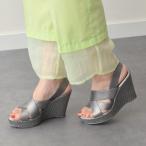 イタリアンシューメーカーズ ITALIAN SHOEMAKERS エラスティックハイウエッジサンダル （シルバー雑材）