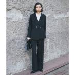 スマイルオーキッド SMILE ORCHID プリーツ裾ペプラムジャケット＆ワイドパンツセットアップスーツ （ブラック系2）