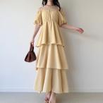 ジュノア JUNOAH 2wayオフショルティアードワンピース (イエロー)
