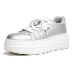 キットソン kitson ローカットスニーカー レースアップ 軽い 厚底 フラットソール ロゴ 3e （シルバー）