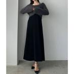 ルエレ Louere Louere シャギーショートニット＋セミフレアキャミワンピースSET （ブラック）