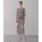 レジャ Leja シアーパフスリーブペプラムスパンコール花柄Iラインドレス美脚効果結婚式 パーティードレス 成人式 20代 30代 40代 （GRAY