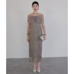 ショッピングオフショルダー レジャ Leja チュールオフショルダー花柄Iラインドレスワンピース美脚効果結婚式 パーティードレス 成人式 20代 30代 40代 （GRAY）