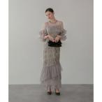 レジャ Leja フラワースパンコールチュールフリルスリーブIラインワンピースドレス2点セット 美脚効果結婚式 パーティードレス 成人式 二次会 同窓