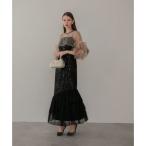 レジャ Leja フラワースパンコールチュールフリルスリーブIラインワンピースドレス2点セット 美脚効果結婚式 パーティードレス 成人式 二次会 同窓