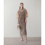 レジャ Leja フリルチュールスパンコールフローラルIラインワンピースドレス2点セット 美脚効果結婚式 パーティードレス 成人式 二次会 同窓会 お