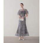 ショッピングスパンコール レジャ Leja フラワースパンコールチュールフレアスリーブマーメイドワンピースドレス美脚効果結婚式 パーティードレス 成人式 二次会 同窓会 お呼ば