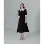 ショッピングスパンコール レジャ Leja 花柄レースカラースパンコール刺繍Aラインフレアドレスワンピース美脚効果結婚式 パーティードレス 成人式 20代 30代 40代 （B