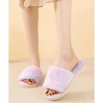  гонки женский Lace Ladies красочный мех открытый tu Flat тапочки ( лиловый )
