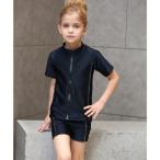 レースレディース Lace Ladies 女児 半袖 前ジッパー セパレート スクール水着 ガールズ 女子 上下別 ハーフパンツ【返品不可商品】 （ホ