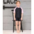 レースレディース Lace Ladies 女児 半袖 セパレート スクール水着 ガールズ 女子 ラッシュガード 上下別 ハイネック （ピンク）