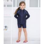 レースレディース Lace Ladies 女児 長袖 前ジッパー付き セパレート スクール水着 ガールズ ラッシュガード （ネイビー）