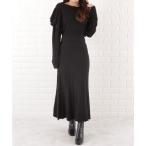レースレディース Lace Ladies ショルダーフリル切替ニットワンピース （ブラック）