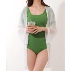  гонки женский Lace Ladies U задний solid цвет короткий рукав купальный костюм [ товары без возможности возврата ] ( зеленый )