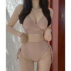  гонки женский Lace Ladies [2 позиций комплект ] solid цвет kashu прохладный способ V шея бикини [ товары без возможности возврата ] ( розовый )