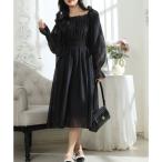レースレディース Lace Ladies 肩リボン シフォン オフショルダー ギャザー ワンピース （ブラック）