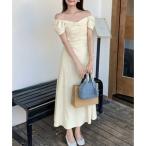レースレディース Lace Ladies 2WAY リボンデザイン パフスリーブ オフショルダー ロング ワンピース （アイボリー）