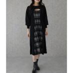 レースレディース Lace Ladies 配色 チェック柄 レイヤード ニット ワンピース （ブラック）