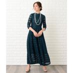  гонки женский Lace Ladies leaf узор с высоким воротником длинный One-piece * платье ( голубой зеленый )