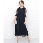 レースレディース Lace Ladies レースプリーツ切替ロングワンピースドレス （ネイビー）
