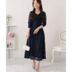 レースレディース Lace Ladies 総レース7分袖Vネックフレアワンピース （ネイビー）