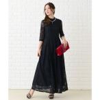 レースレディース Lace Ladies 花柄総レースハイネックマキシ丈ワンピース・ドレス （ブラック）