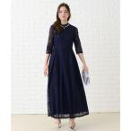 レースレディース Lace Ladies 花柄総レースハイネックマキシ丈ワンピース・ドレス （ネイビー）