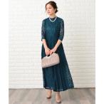 レースレディース Lace Ladies 花柄総レースハイネックマキシ丈ワンピース・ドレス （ブルーグリーン）
