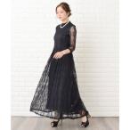 レースレディース Lace Ladies ハイネック七分袖総レースフォーマルロングワンピース・ドレス （ブラック）