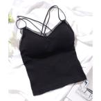 レースレディース Lace Ladies レーススカラップ バック クロスストラップ カップ付き キャミソール （ブラック）